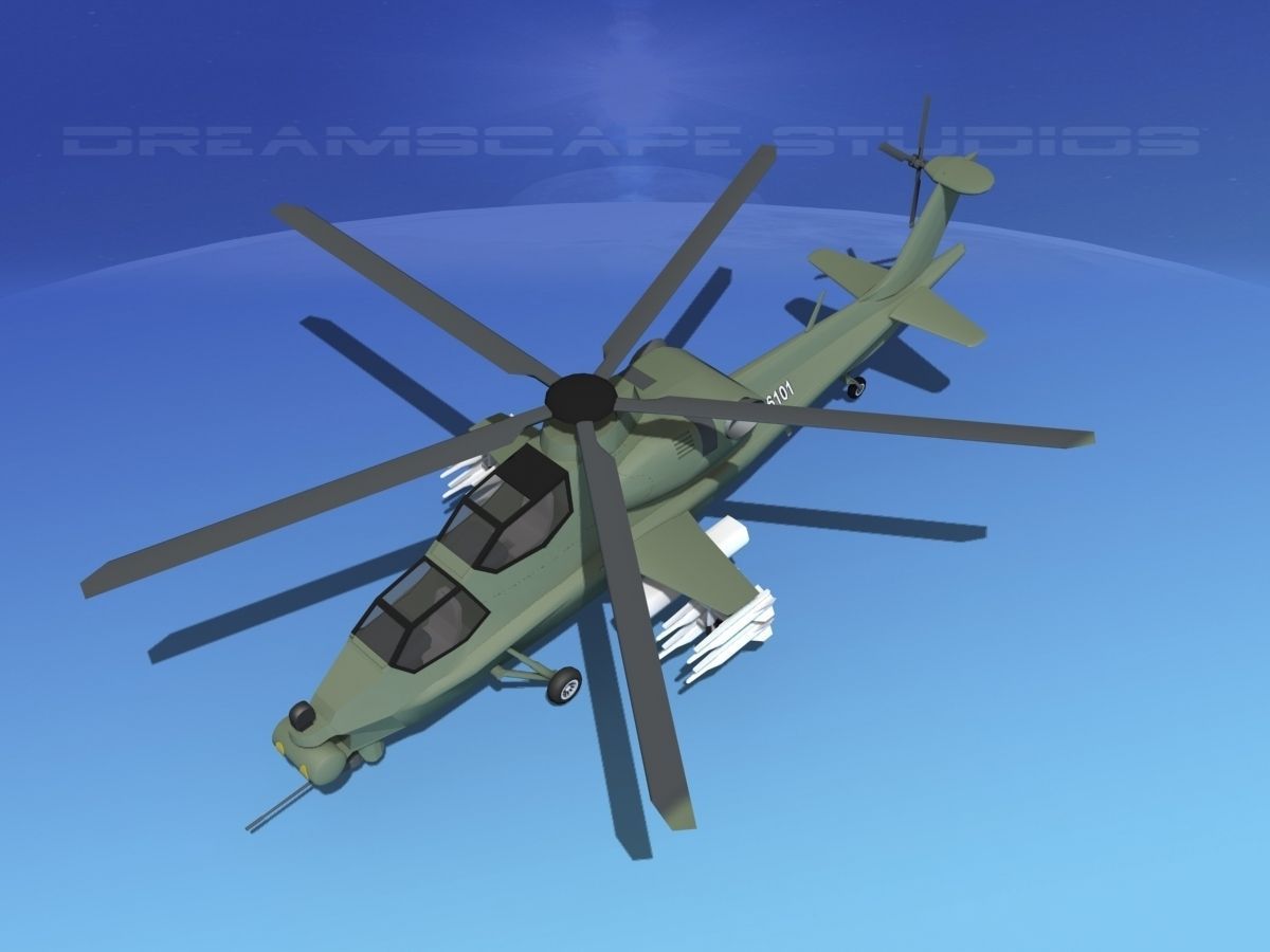 WZ-10 Attack Helicopter V01 Low-poly 3D model_10