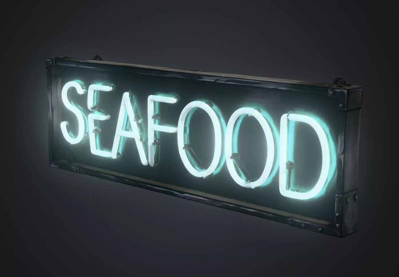 Stylized Neon Signboard - Seafood Restaurant Sign Low-poly 3D model