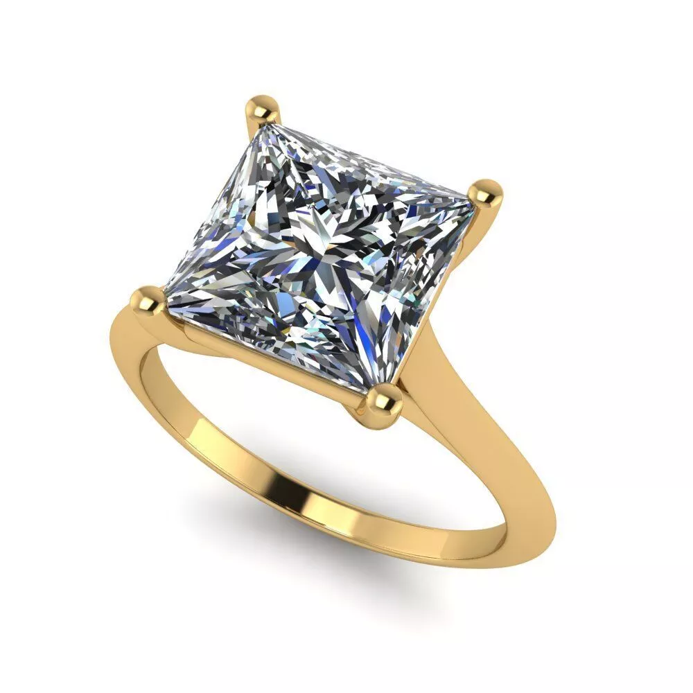 Elegant Princess Cut Solitaire Engagement Ring 3D Model 3D print model
