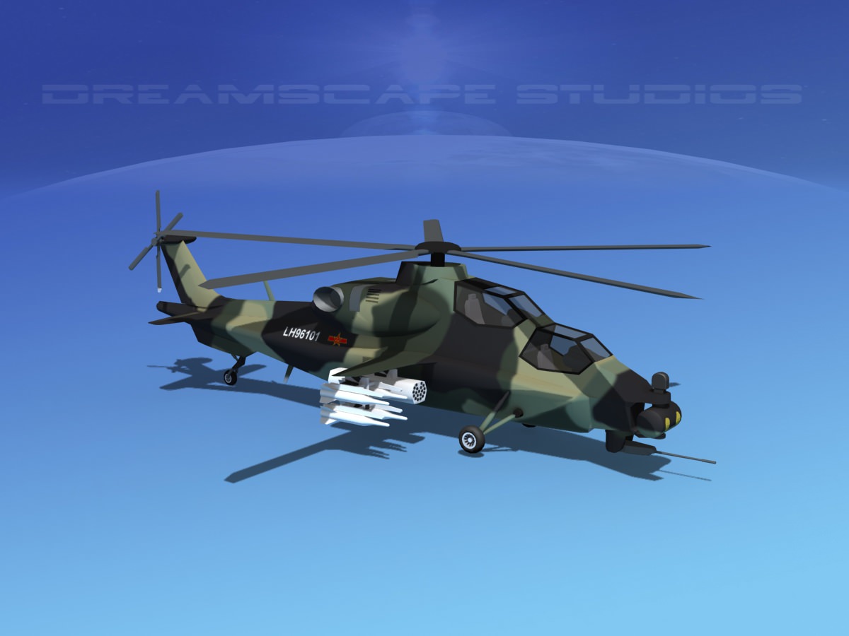 WZ-10 Attack Helicopter V02 Low-poly 3D model_4