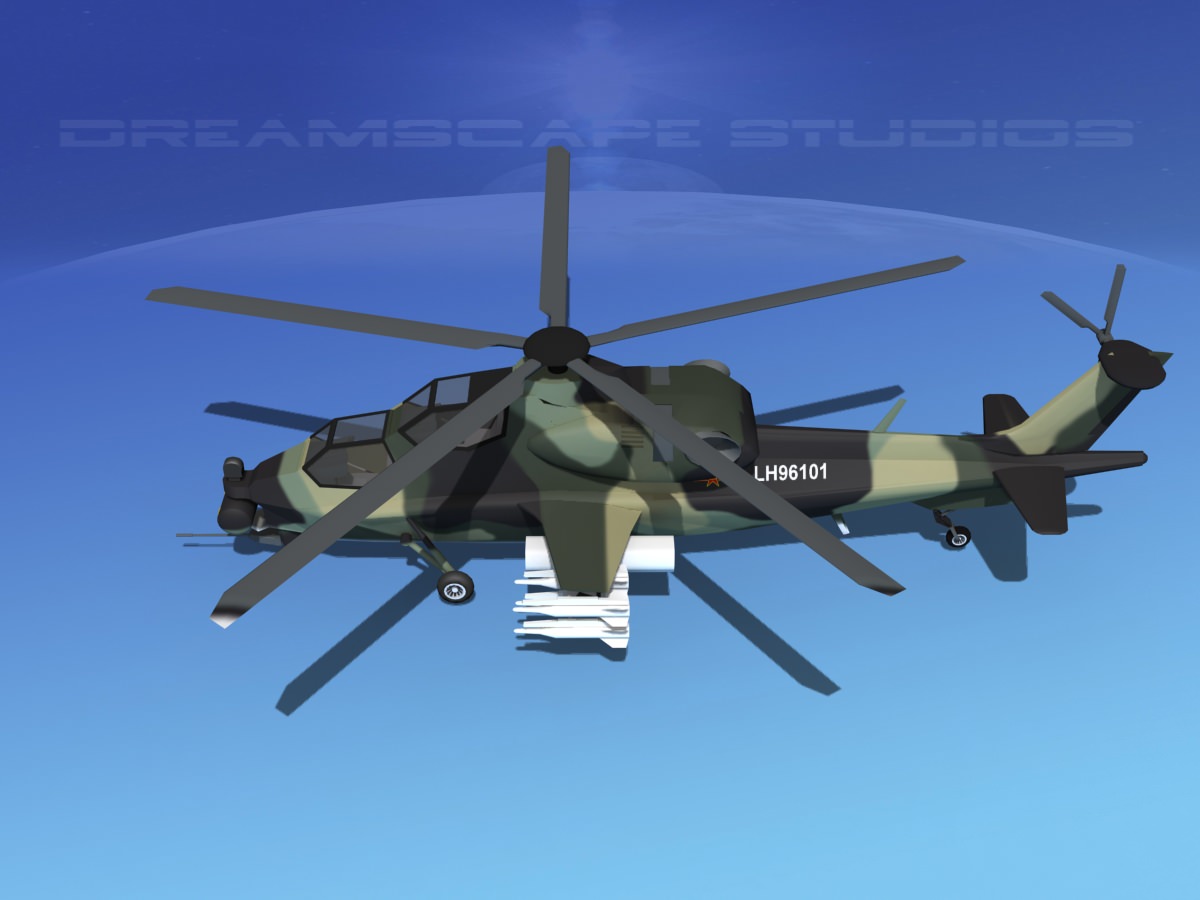 WZ-10 Attack Helicopter V02 Low-poly 3D model_9