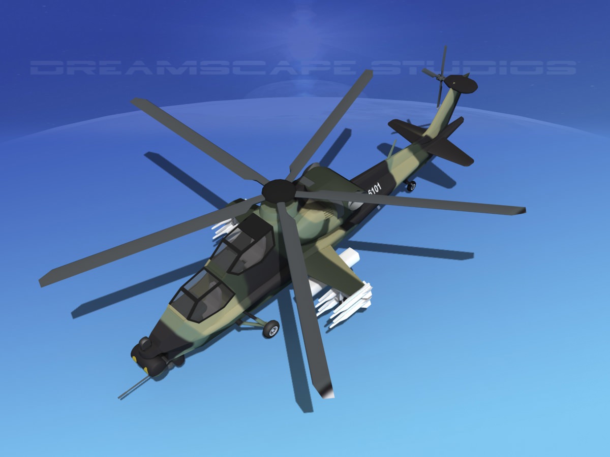 WZ-10 Attack Helicopter V02 Low-poly 3D model_10