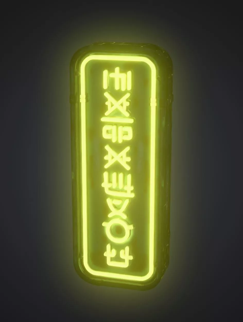 Stylized Sci-Fi Alien Neon Signboard - Green Cyberpunk Prop Low-poly 3D model