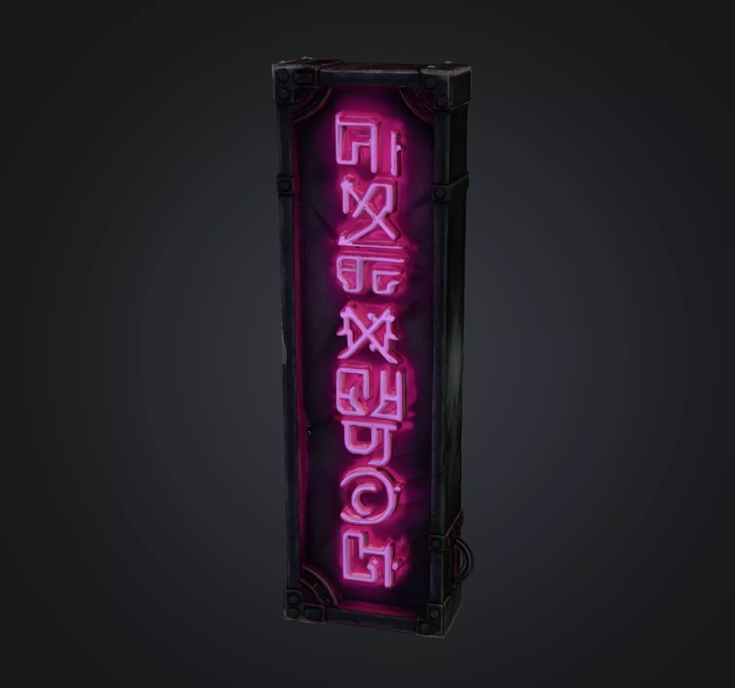 Stylized Sci-Fi Alien Neon Signboard - Pink Cyberpunk Prop 3D model