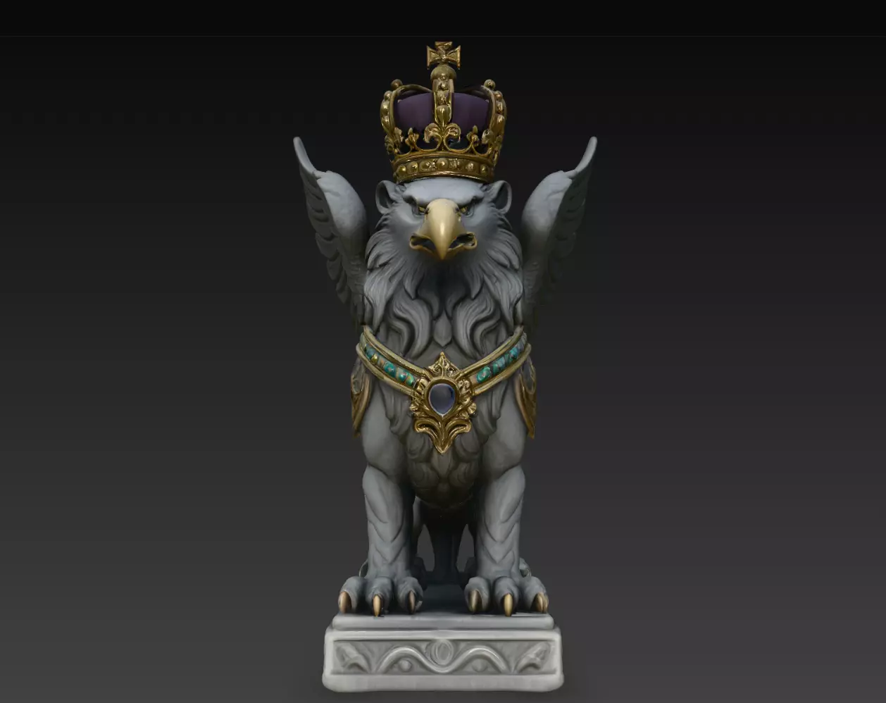 Front View Crowned Griffin Royal Statue STL Print Model 3D print model