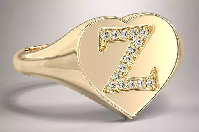 Z Monogram Small Finger Ring Signet Heart Shape Chevalier