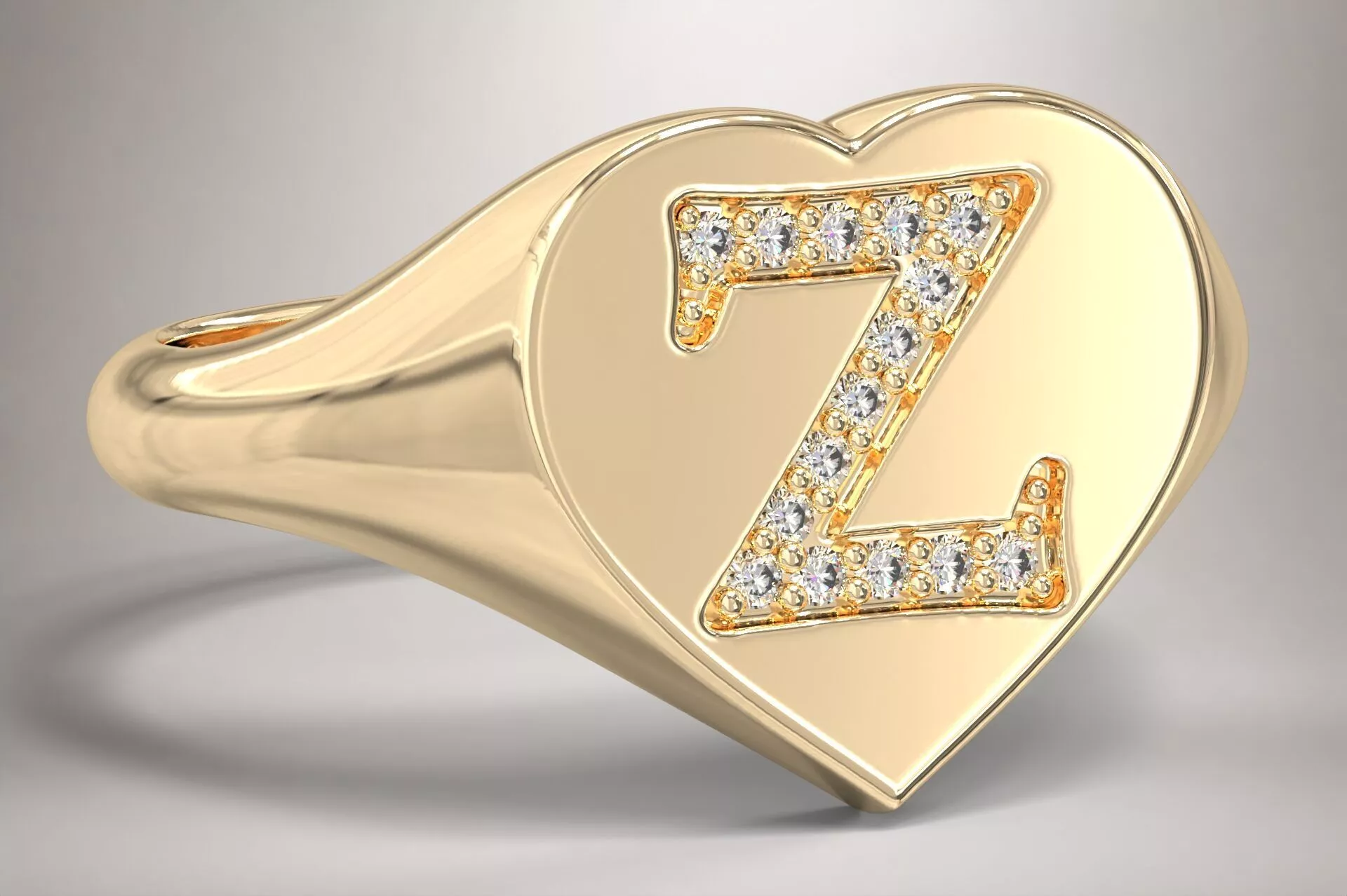 Z Monogram Small Finger Ring Signet Heart Shape Chevalier 3D print model