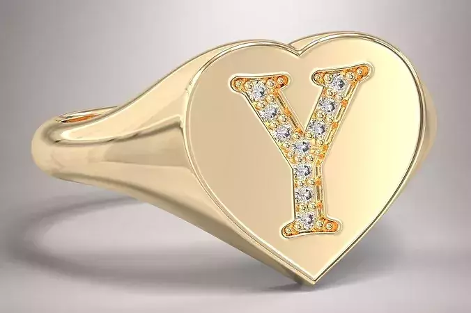 Y Monogram Small Finger Ring Signet Heart Shape Chevalier 