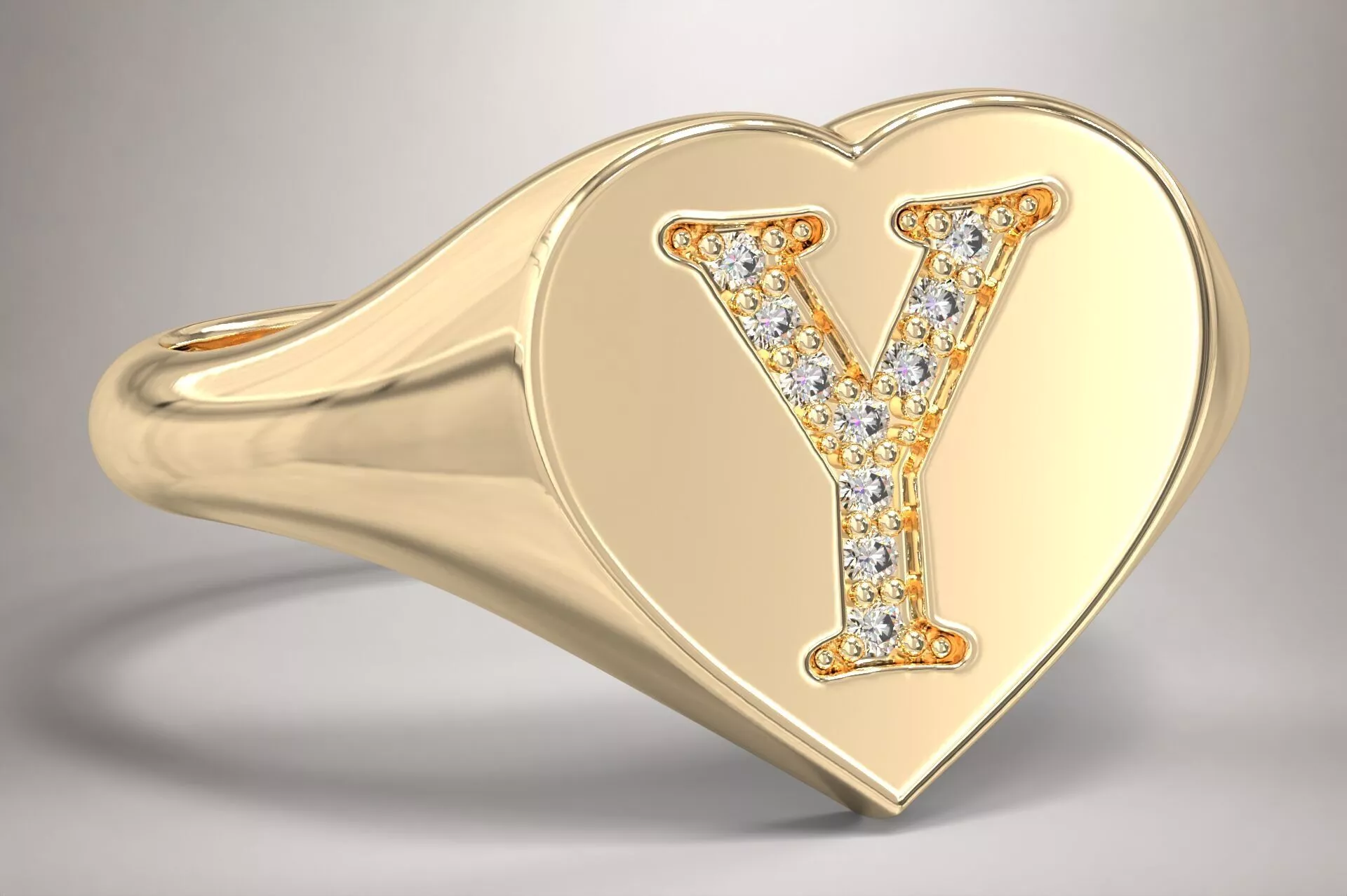 Y Monogram Small Finger Ring Signet Heart Shape Chevalier 3D print model