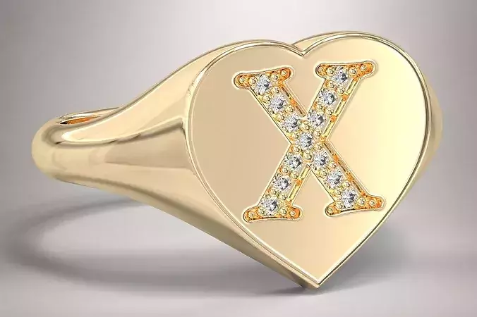 X Monogram Small Finger Ring Signet Heart Shape Chevalier