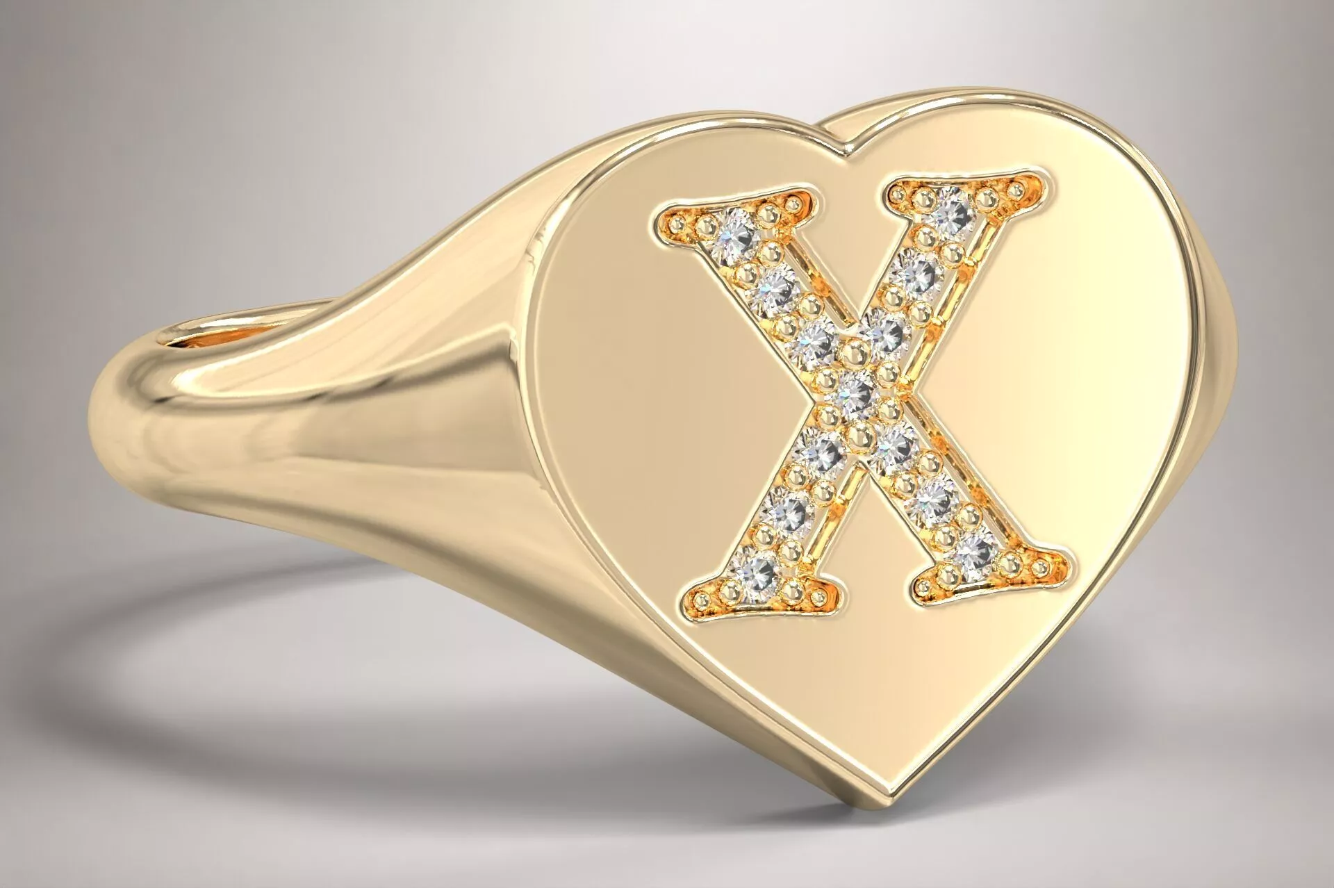 X Monogram Small Finger Ring Signet Heart Shape Chevalier 3D print model