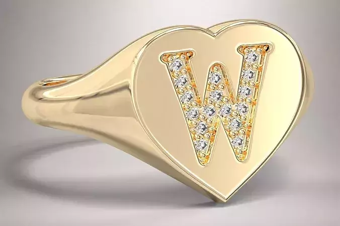 W Monogram Small Finger Ring Signet Heart Shape Chevalier