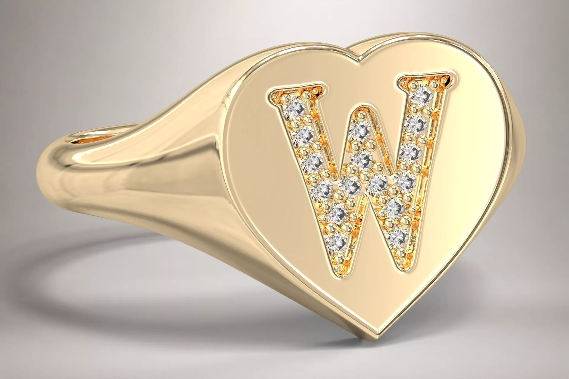 W Monogram Small Finger Ring Signet Heart Shape Chevalier 3D print model