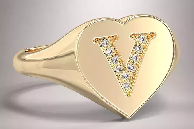 V Monogram Small Finger Ring Signet Heart Shape Chevalier