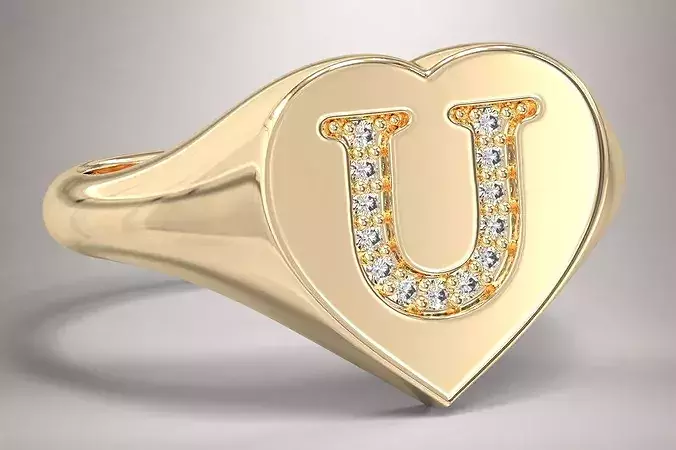 U Monogram Small Finger Ring Signet Heart Shape Chevalier