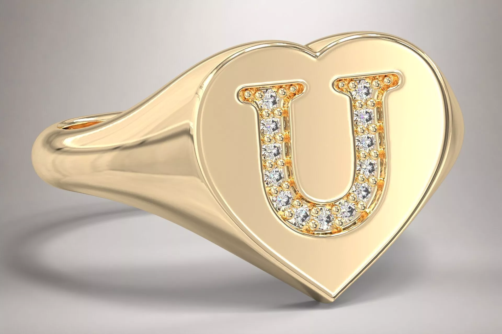 U Monogram Small Finger Ring Signet Heart Shape Chevalier 3D print model