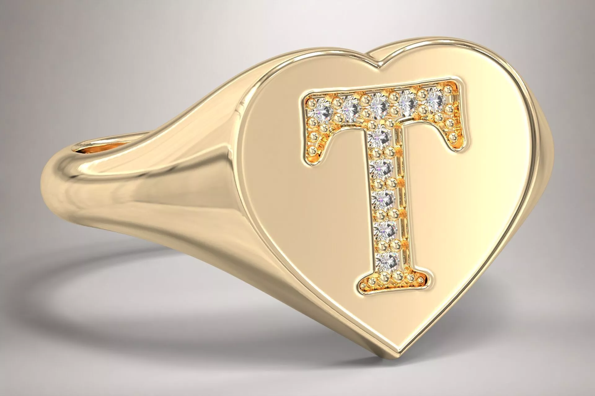 T Monogram Small Finger Ring Signet Heart Shape Chevalier 3D print model