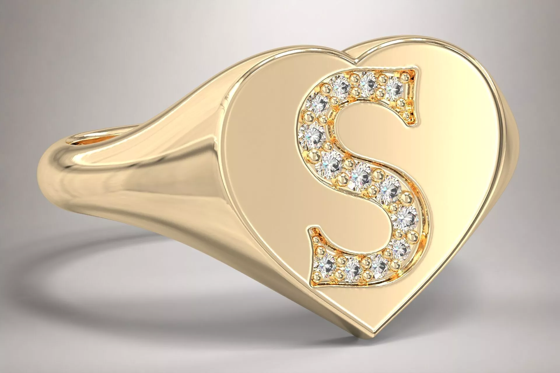 S Monogram Small Finger Ring Signet Heart Shape Chevalier 3D print model