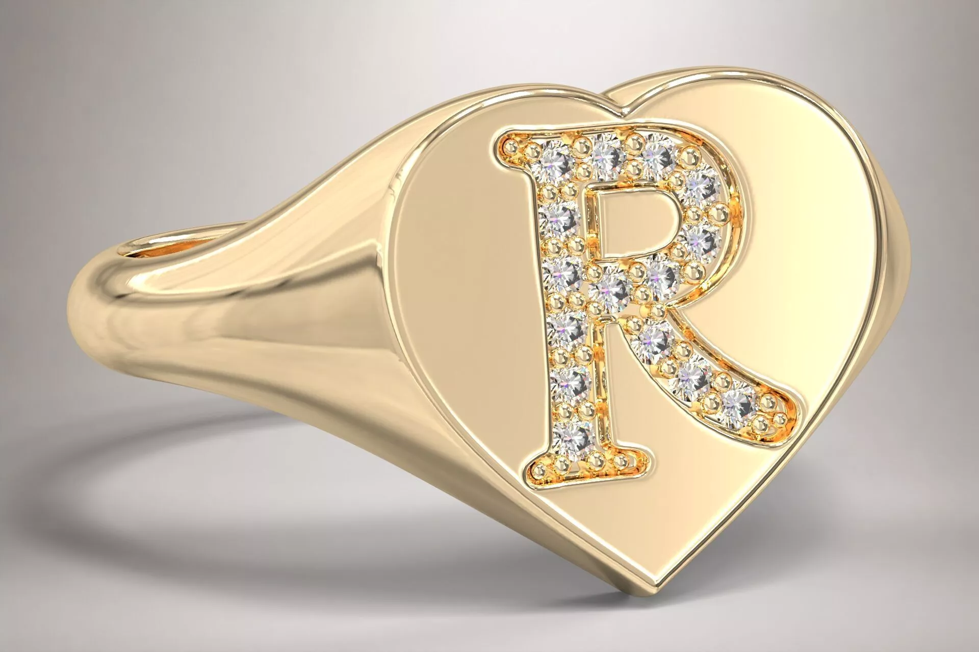 R Monogram Small Finger Ring Signet Heart Shape Chevalier 3D print model
