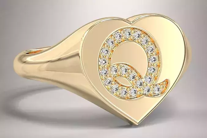 Q Monogram Small Finger Ring Signet Heart Shape Chevalier 