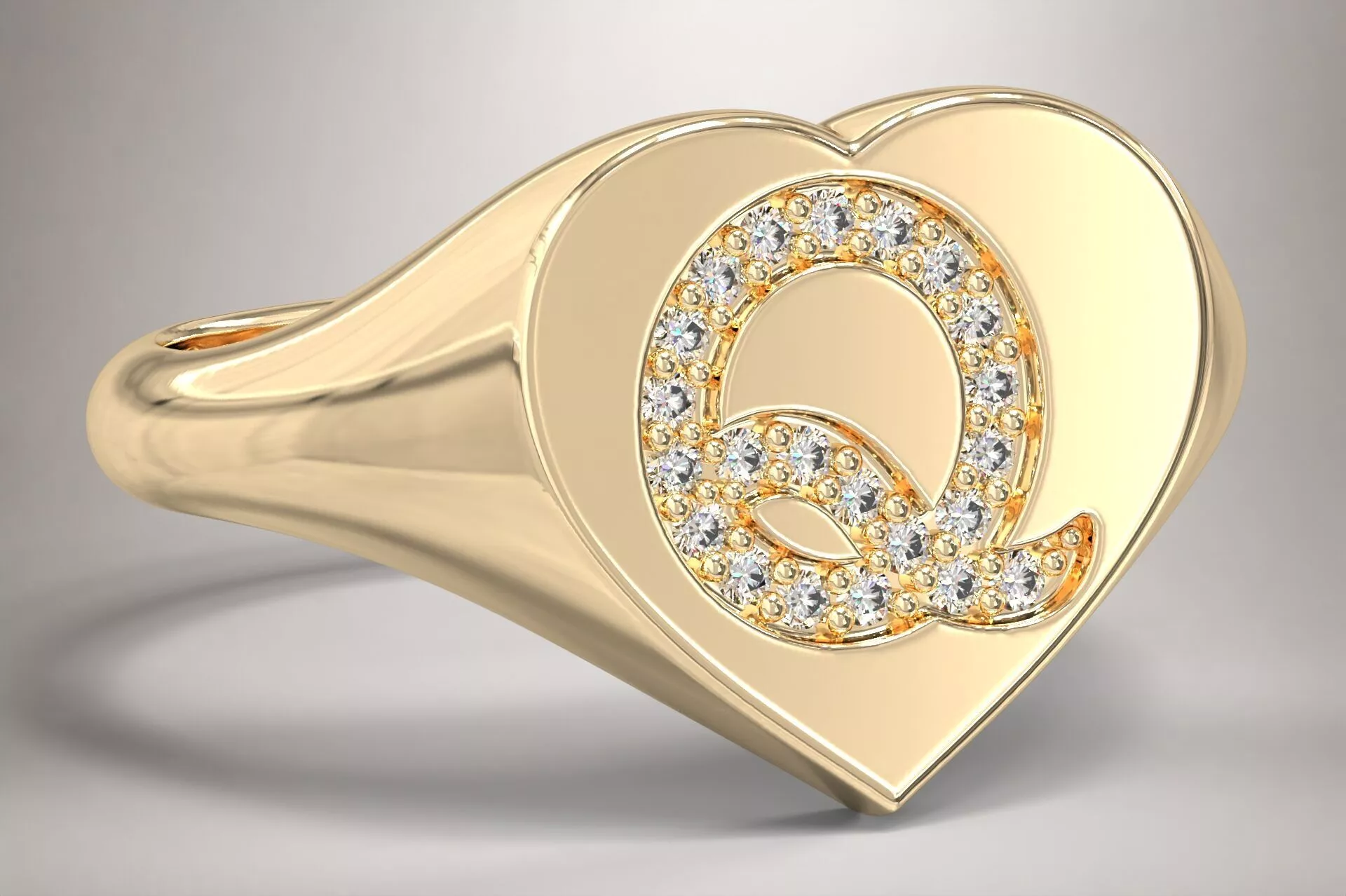 Q Monogram Small Finger Ring Signet Heart Shape Chevalier 3D print model
