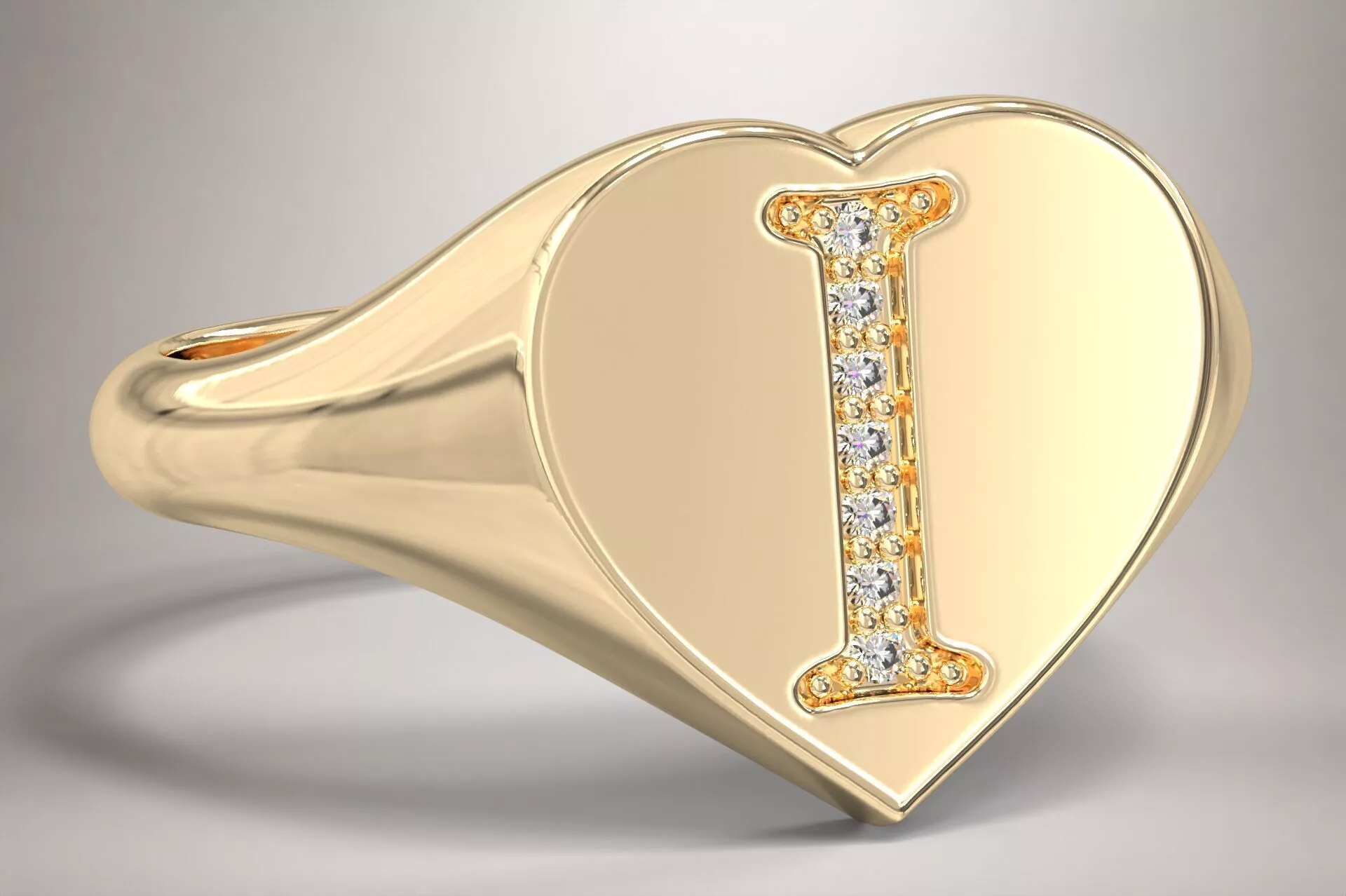 I Monogram Small Finger Ring Signet Heart Shape 3D print model