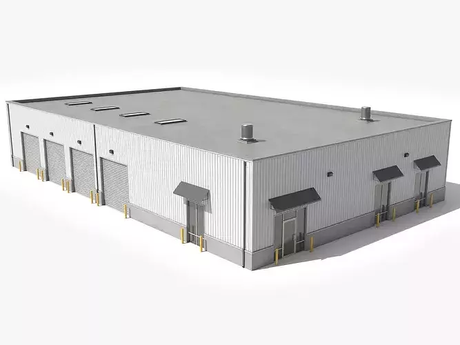 White Warehouse Building 64 Game Ready PBR