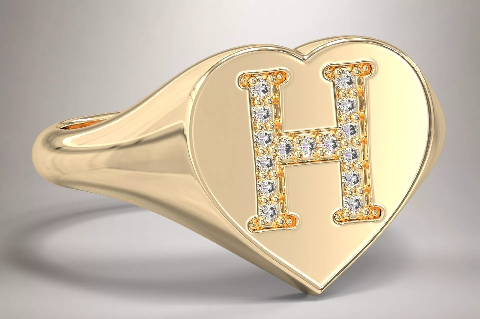 H Monogram Small Finger Ring Signet Heart Shape Chevalier 3D print model