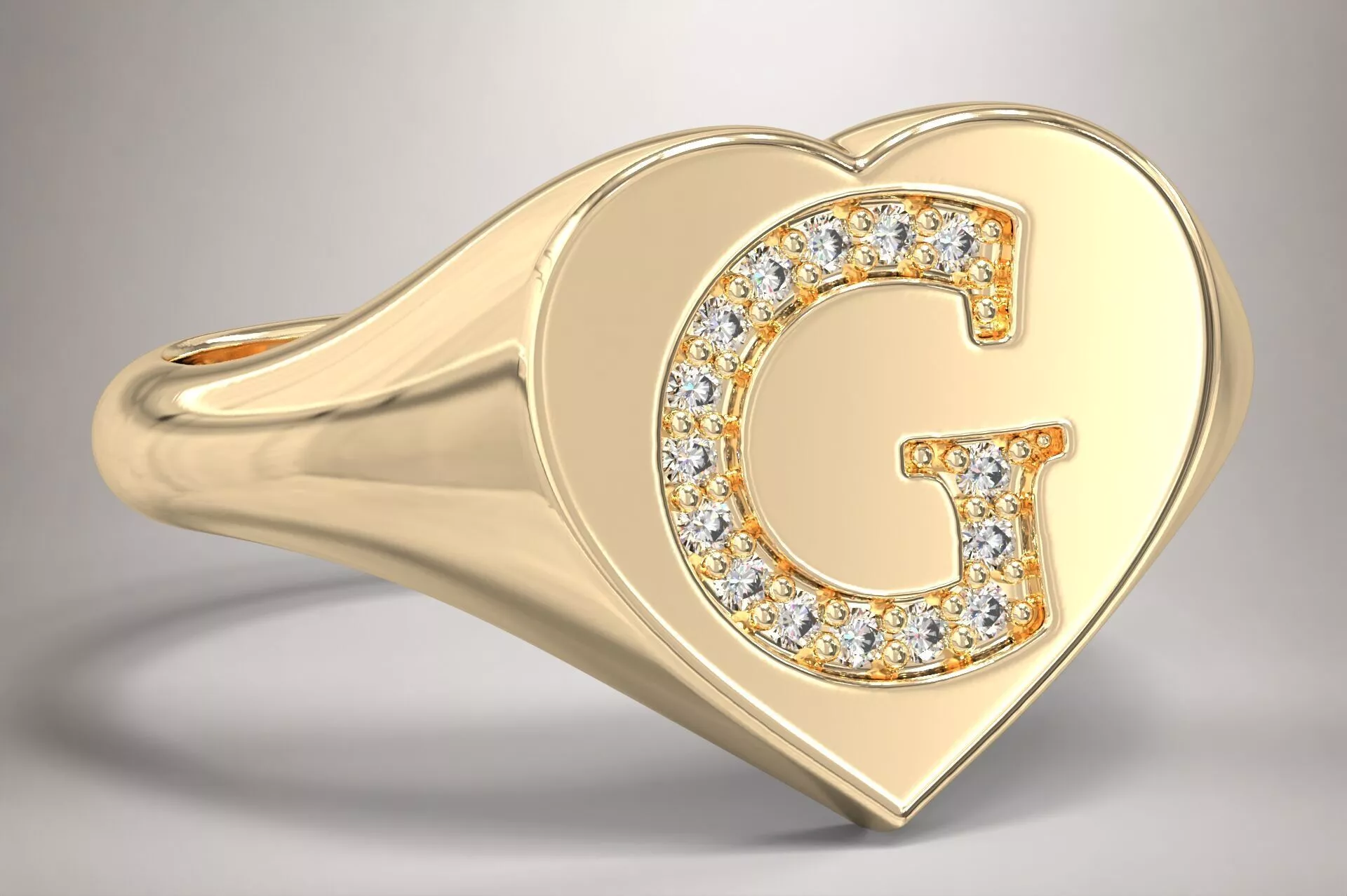 G Monogram Small Finger Ring Signet Heart Shape Chevalier 3D print model