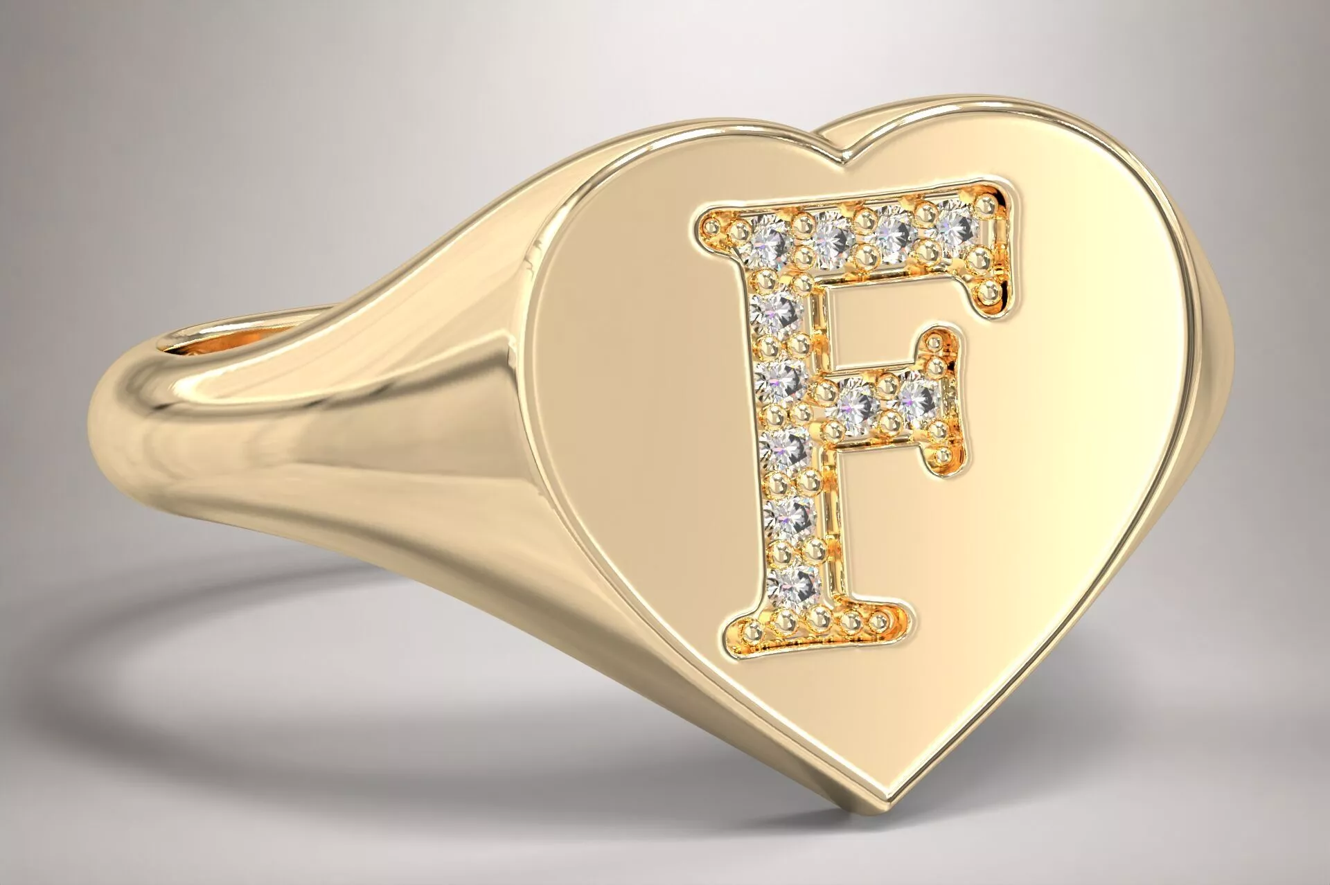 F Monogram Small Finger Ring Signet Heart Shape 3D print model