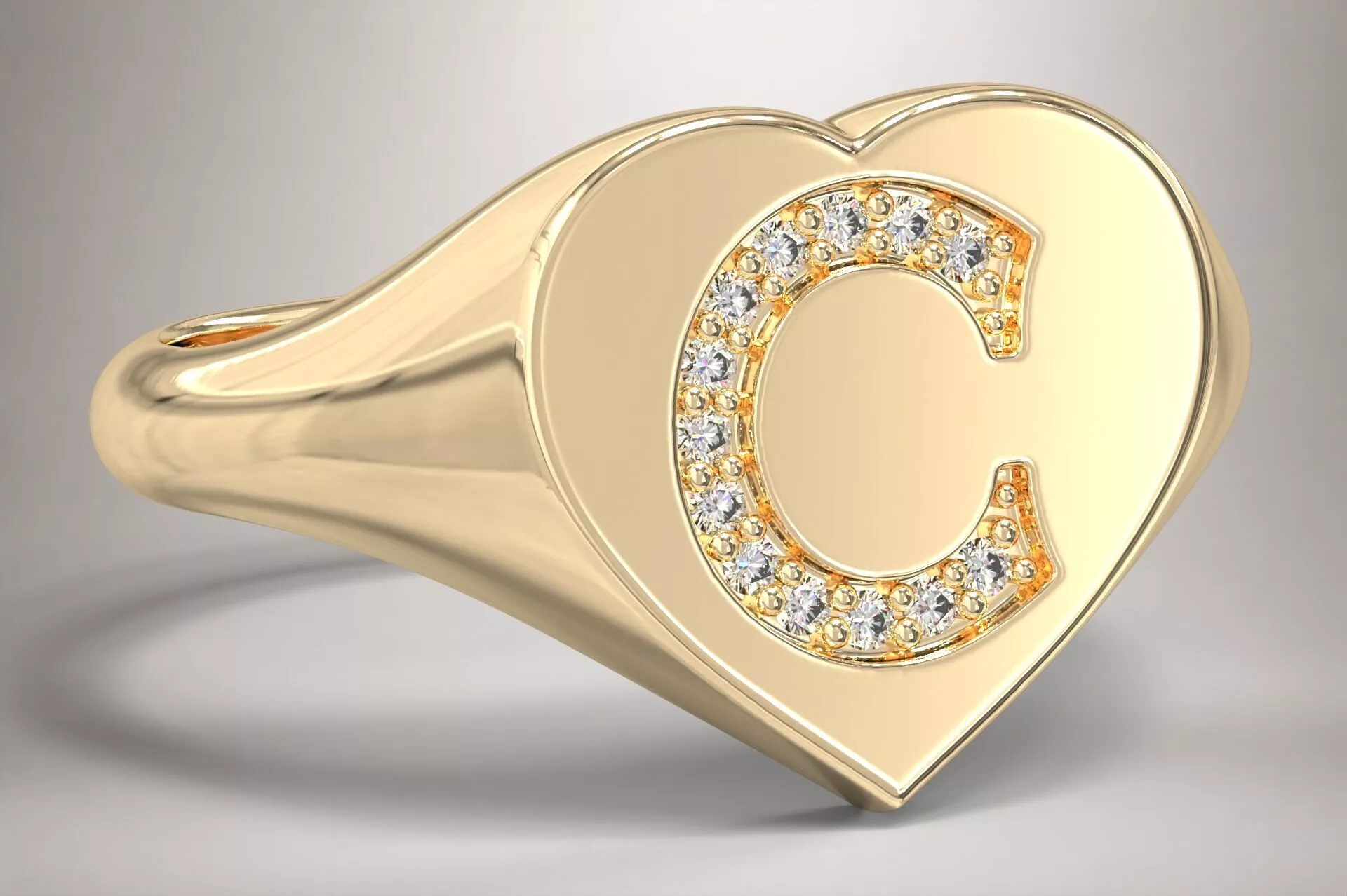 C Monogram Small Finger Ring Signet Heart Shape Chevalier 3D print model