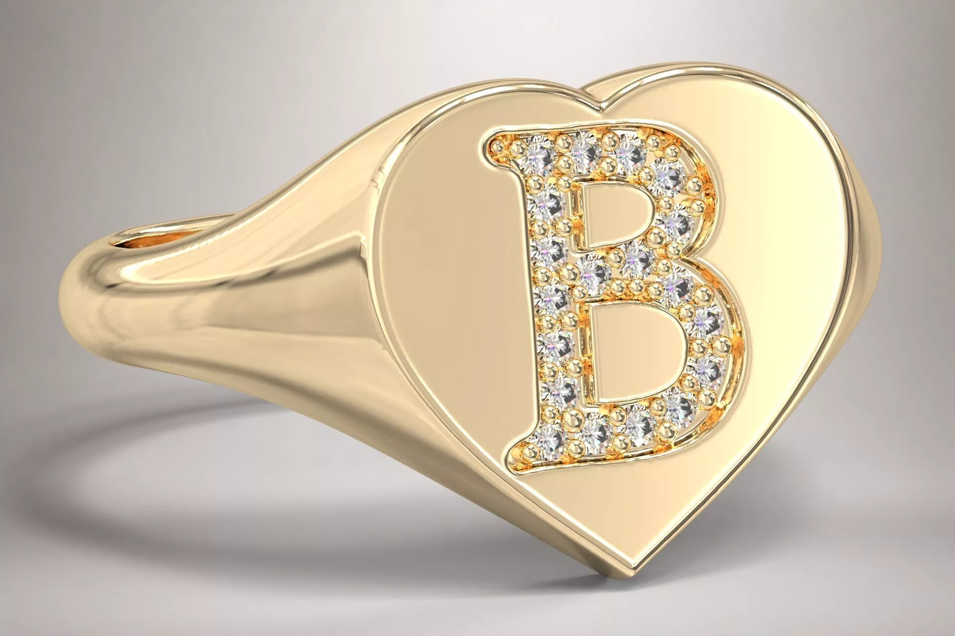 B Monogram Small Finger Ring Signet Heart Shape Chevalier 3D print model