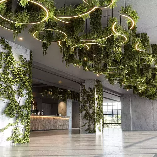 Modern LED Bar with Suspended Botanical Ceiling 3D model