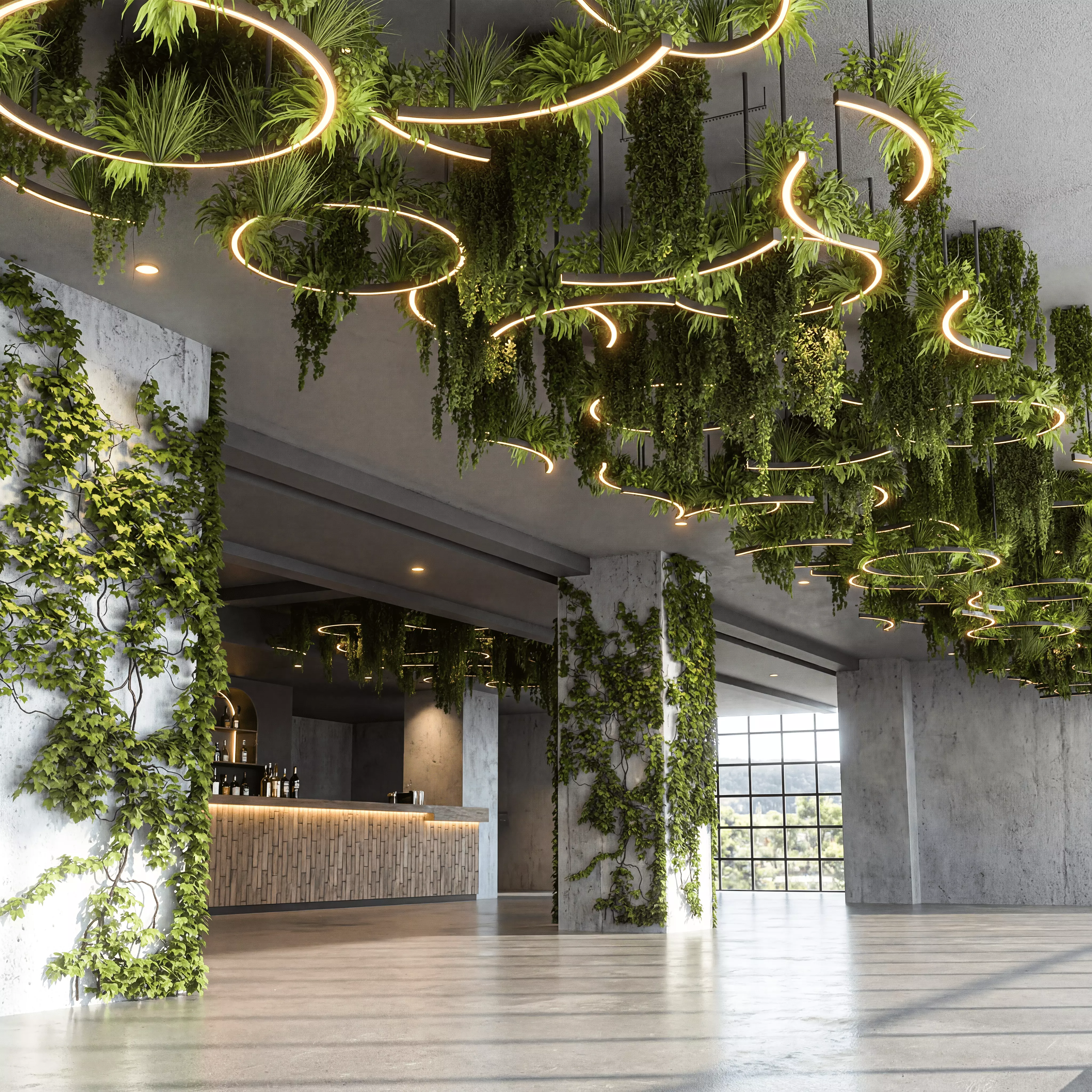 Modern LED Bar with Suspended Botanical Ceiling 3D model