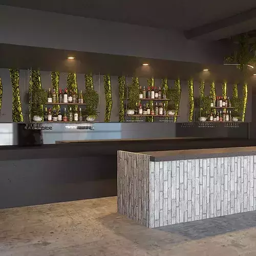 Modern LED Bar with Suspended Botanical Ceiling 3D model 4