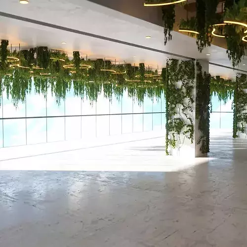 Modern LED Bar with Suspended Botanical Ceiling 3D model 3