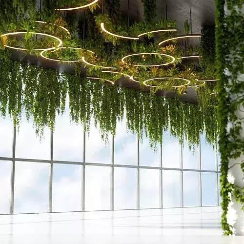 Modern LED Bar with Suspended Botanical Ceiling 3D model 5