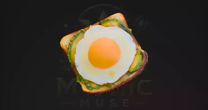 Low Poly Avocado Toast Egg 3D Model - Breakfast Game Asset Low-poly 3D model 3