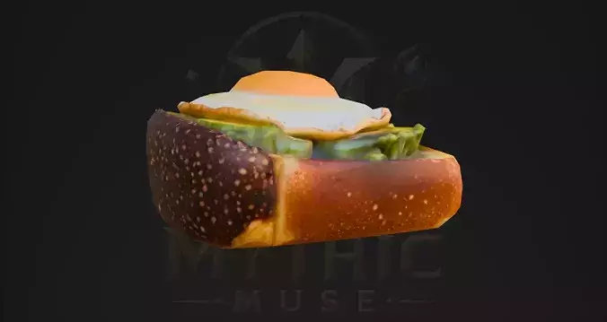 Low Poly Avocado Toast Egg 3D Model - Breakfast Game Asset Low-poly 3D model 4