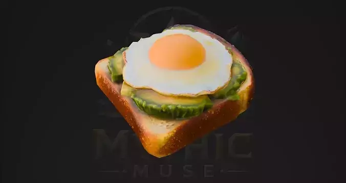 Low Poly Avocado Toast Egg 3D Model - Breakfast Game Asset Low-poly 3D model