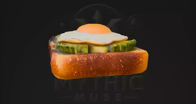 Low Poly Avocado Toast Egg 3D Model - Breakfast Game Asset Low-poly 3D model 6