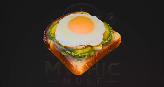 Low Poly Avocado Toast Egg 3D Model - Breakfast Game Asset Low-poly 3D model 5
