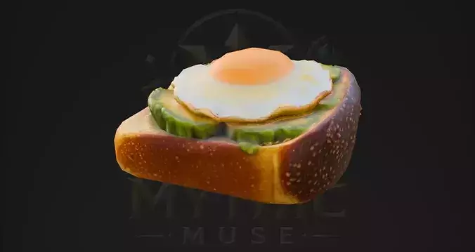 Low Poly Avocado Toast Egg 3D Model - Breakfast Game Asset Low-poly 3D model 2