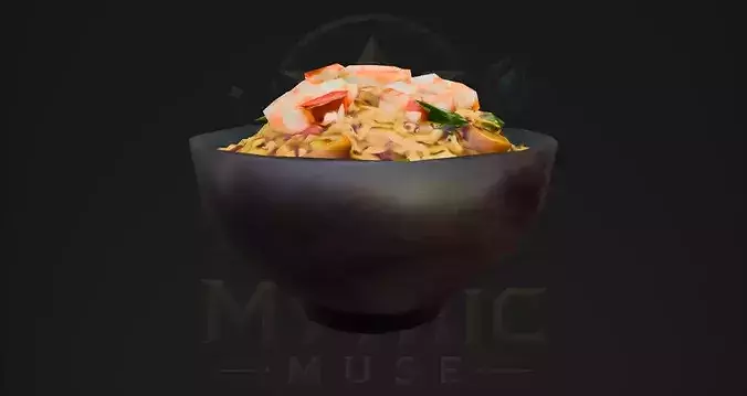 Low Poly Shrimp Fried Rice Bowl 3D Model - Asian Food Game Asset Low-poly 3D model 5