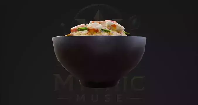 Low Poly Shrimp Fried Rice Bowl 3D Model - Asian Food Game Asset Low-poly 3D model 6