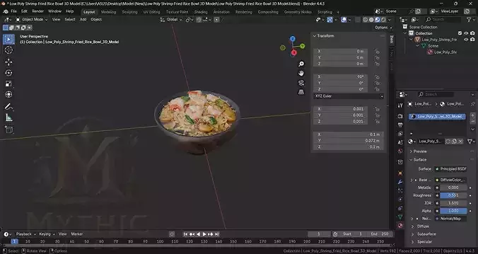 Low Poly Shrimp Fried Rice Bowl 3D Model - Asian Food Game Asset Low-poly 3D model 7