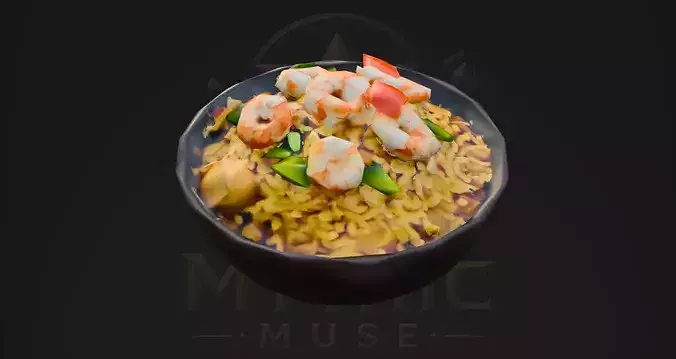 Low Poly Shrimp Fried Rice Bowl 3D Model - Asian Food Game Asset Low-poly 3D model 2