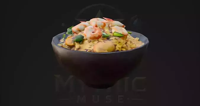Low Poly Shrimp Fried Rice Bowl 3D Model - Asian Food Game Asset Low-poly 3D model