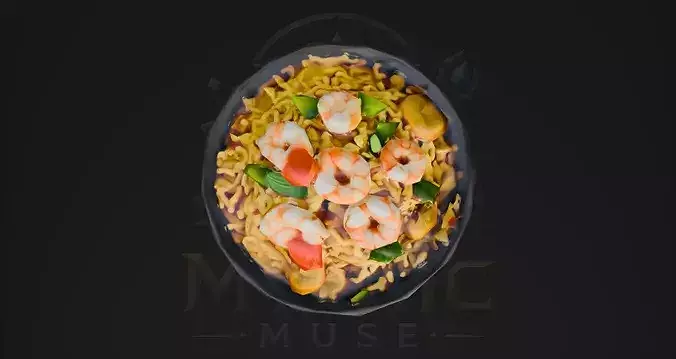 Low Poly Shrimp Fried Rice Bowl 3D Model - Asian Food Game Asset Low-poly 3D model 4
