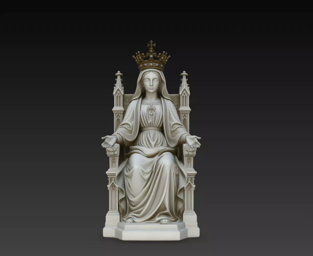 Crowned Virgin Mary Gothic Throne Statue STL Print Model 3D print model